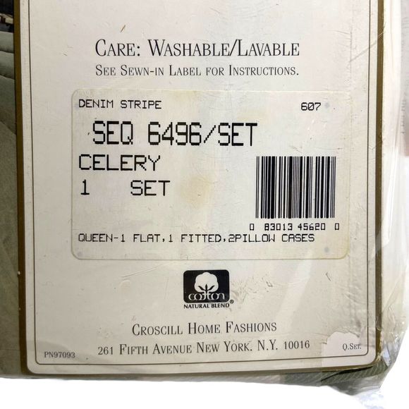 Vintage Croscill Queen Bedding Set Cotton Blend Denim Stripe 200 Luxury Percale - Picture 4 of 10
